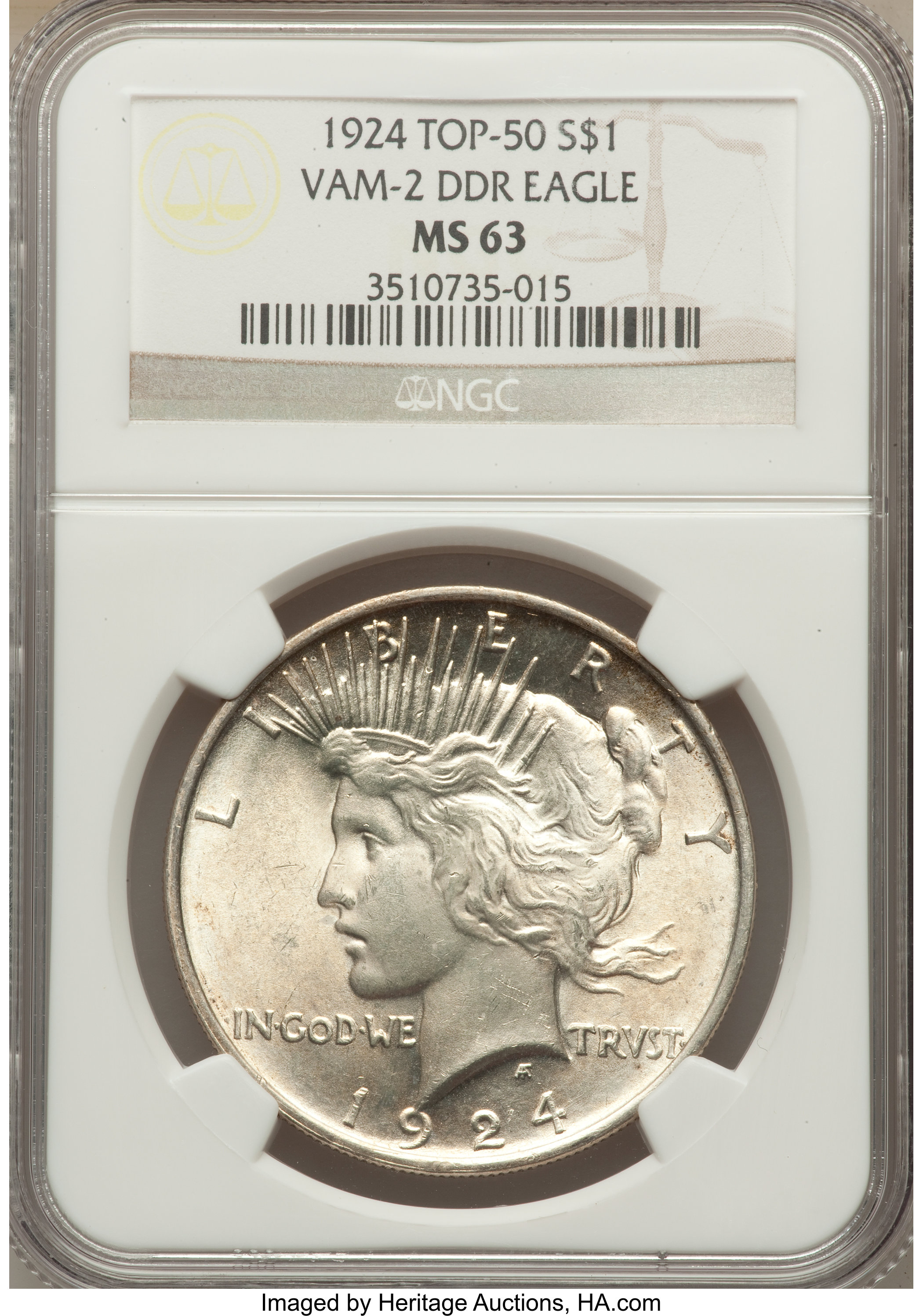 1924 $1 Die Doubled Reverse, VAM-2, MS63 NGC. TOP-50. NGC Census: (0/0). PCGS Population (14/9)....