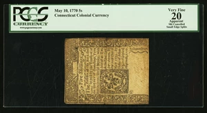 image for: Connecticut May 10, 1770 5s PCGS Apparent Very Fine 20....