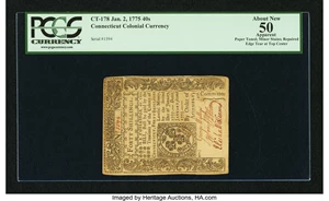 image for: Connecticut January 2, 1775 40s PCGS Apparent About New 50....
