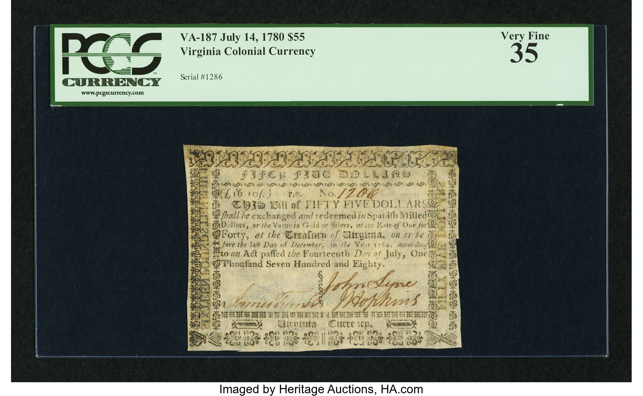 image for: Virginia July 14, 1780 $55 PCGS Very Fine 35....
