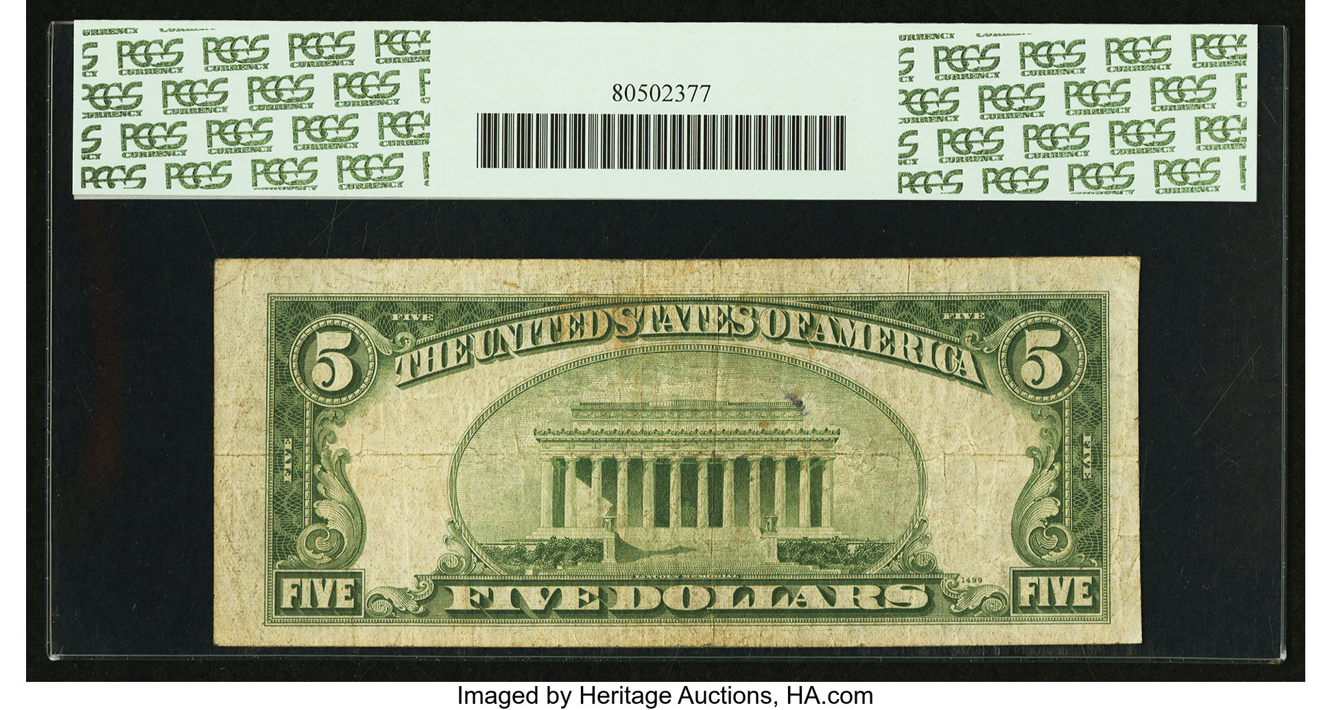 image for: Fr. 1956-J* $5 1934 Dark Green Seal Mule Federal Reserve Star Note. PCGS Fine 15....