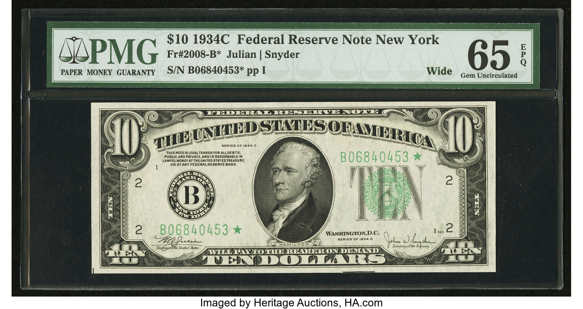 image for: Fr. 2008-B* $10 1934C Federal Reserve Note. PMG Gem Uncirculated 65 EPQ....