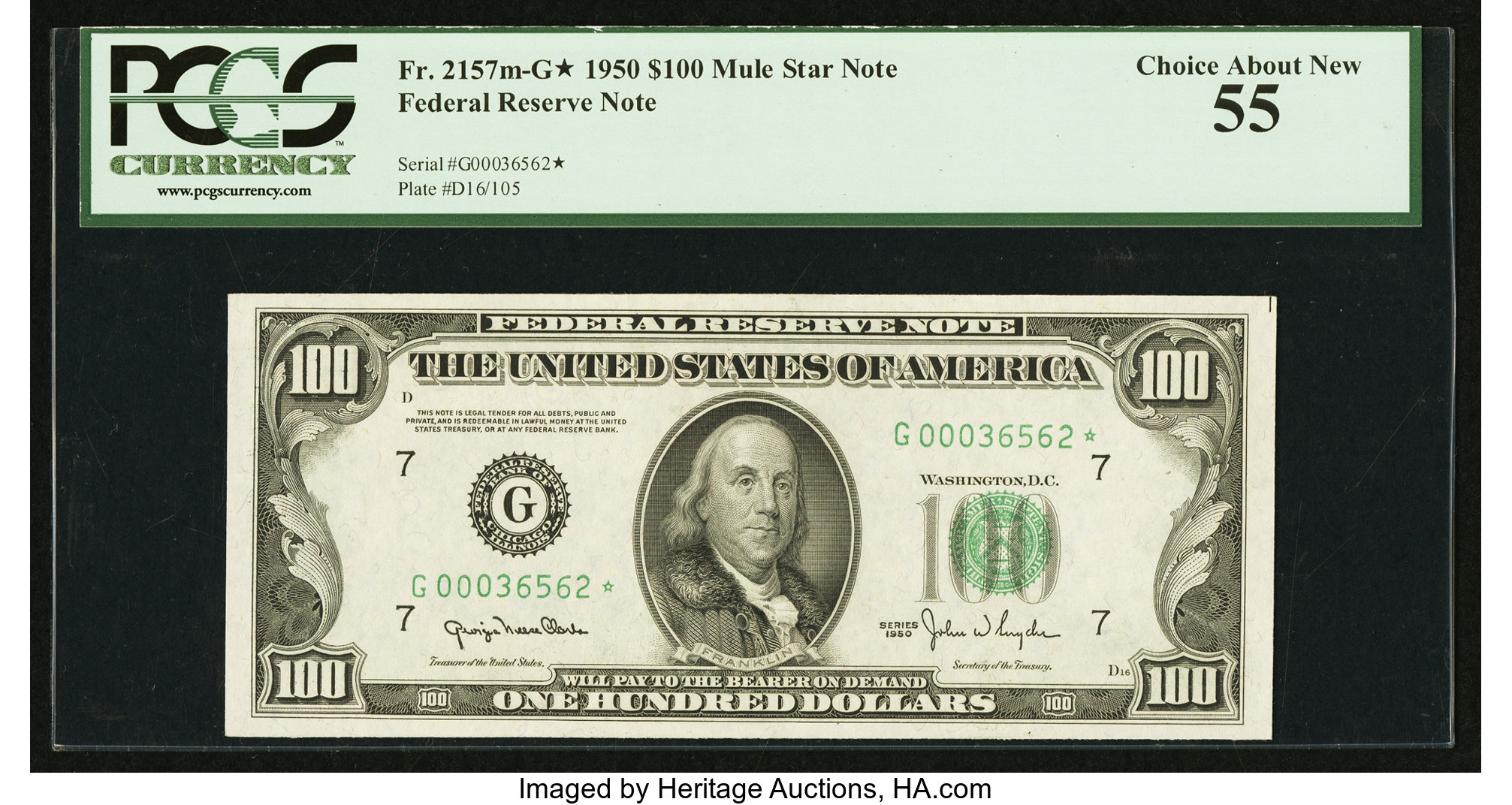 image for: Fr. 2157-G* $100 1950 Federal Reserve Note. PCGS Choice About New 55....