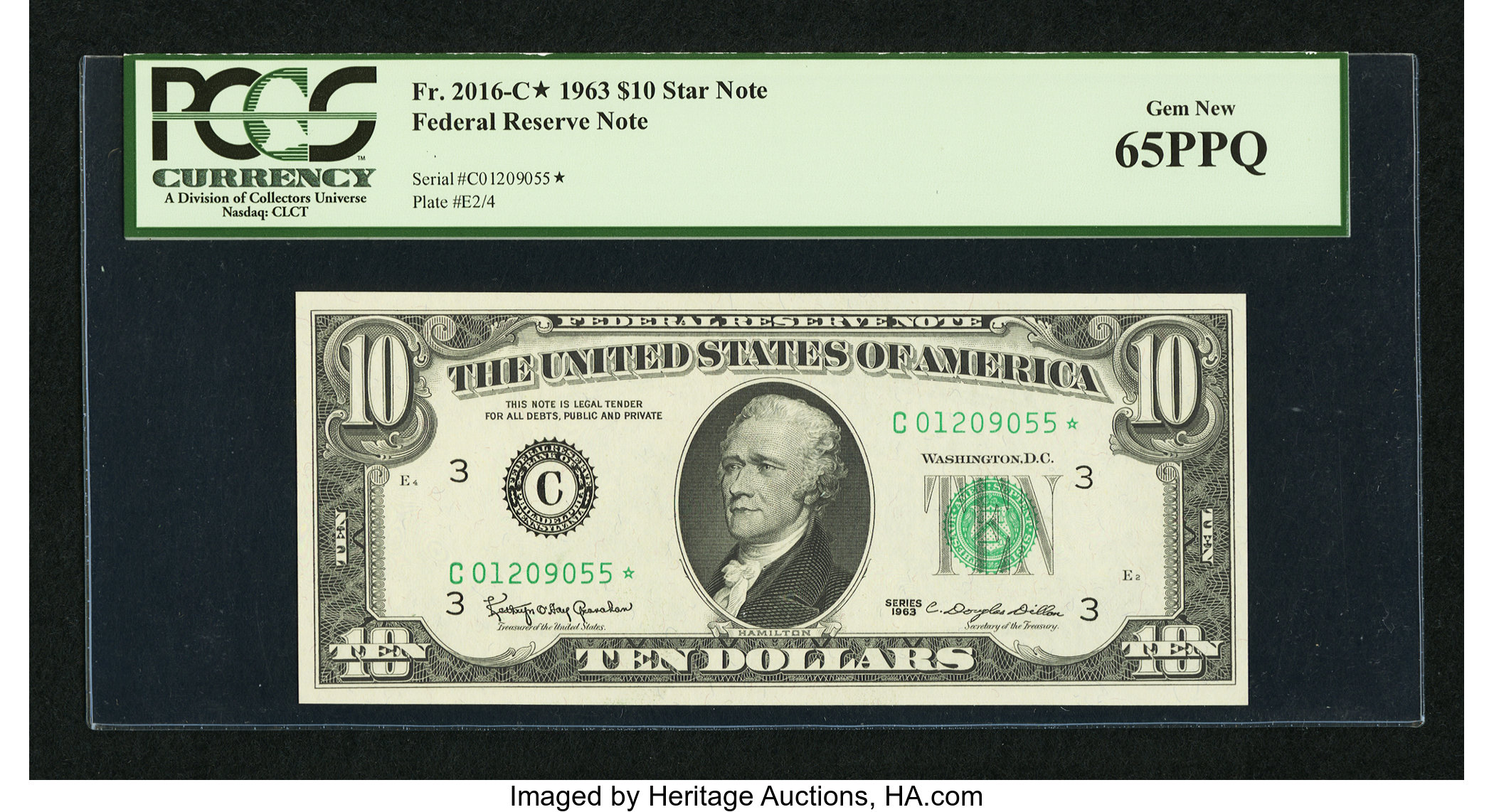 image for: Tied for Top Pop Fr. 2016-C* $10 1963 Federal Reserve Note. PCGS Gem New 65PPQ....