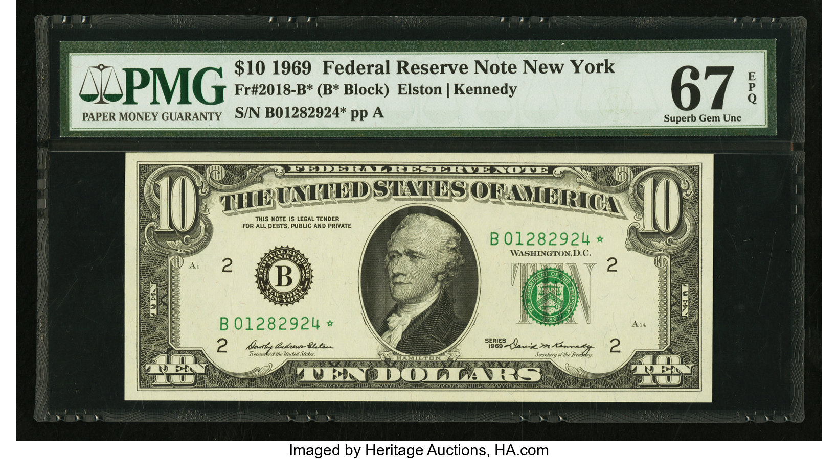 image for: Fr. 2018-B* $10 1969 Federal Reserve Star Note. PMG Superb Gem Unc 67 EPQ....