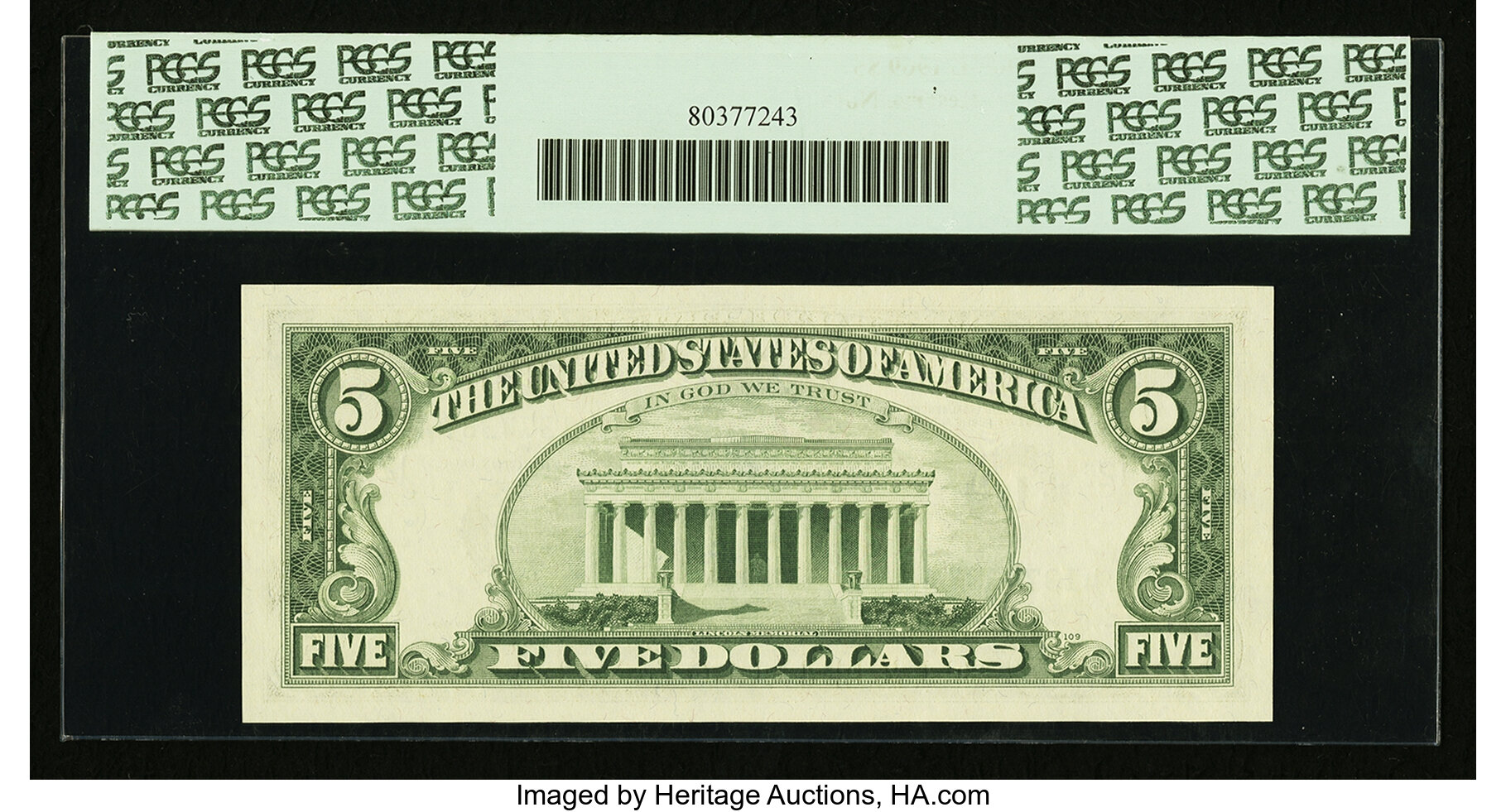 image for: Fr. 1969-L $5 1969 Federal Reserve Note. PCGS Superb Gem New 68PPQ....