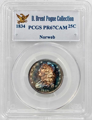 image for: 1834 Capped Bust Quarter. Browning-2. Rarity-7 as a Proof. Proof-67 CAM (PCGS).