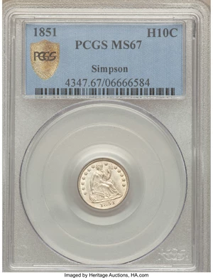 image for: 1851 H10C MS67 PCGS Secure....