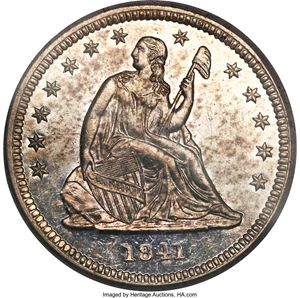 image for: 1841 25C PR61 PCGS. Briggs 4-B....