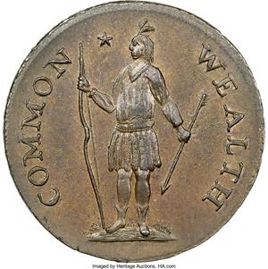 image for: 1787 1C Massachusetts Cent, Arrows in Right Talon, Ryder 2-F, W-6070, High R.6, MS65 Brown NGC. CAC....