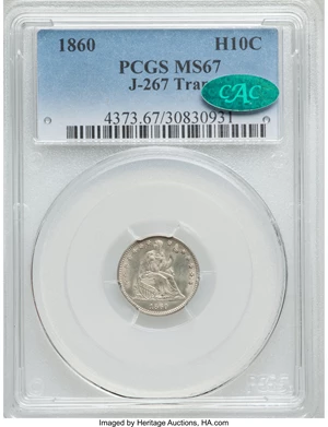 image for: 1860 H10C Transitional MS67 PCGS. CAC. Judd-267....