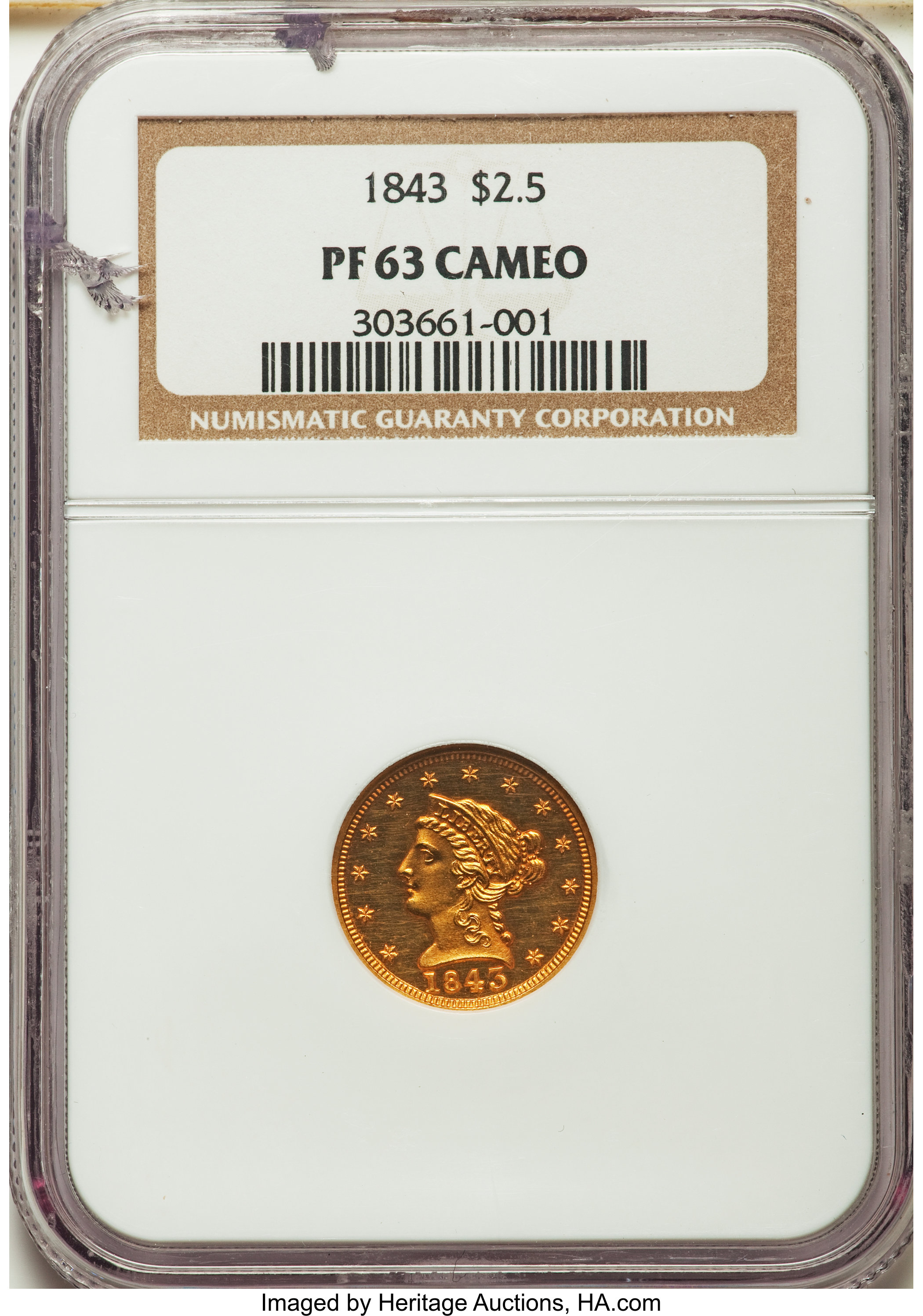 image for: 1843 $2 1/2 PR63 Cameo NGC....