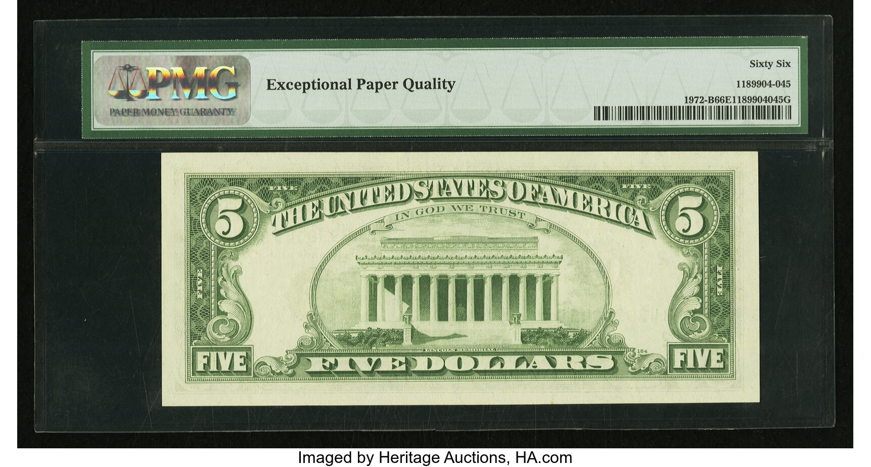 image for: Fr. 1972-B $5 1969C Federal Reserve Note. PMG Gem Uncirculated 66 EPQ....