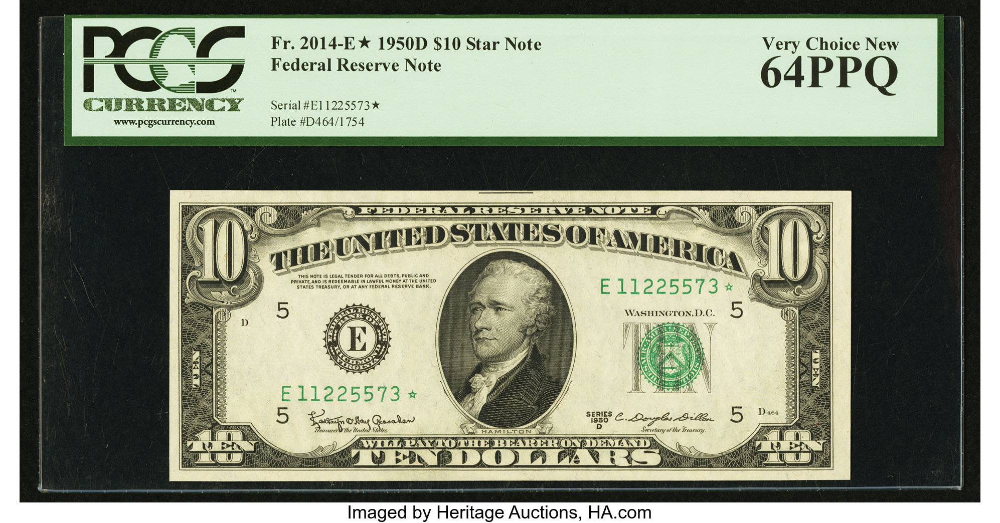image for: Fr. 2014-E* $10 1950D Federal Reserve Star Note. PCGS Very Choice New 64PPQ....