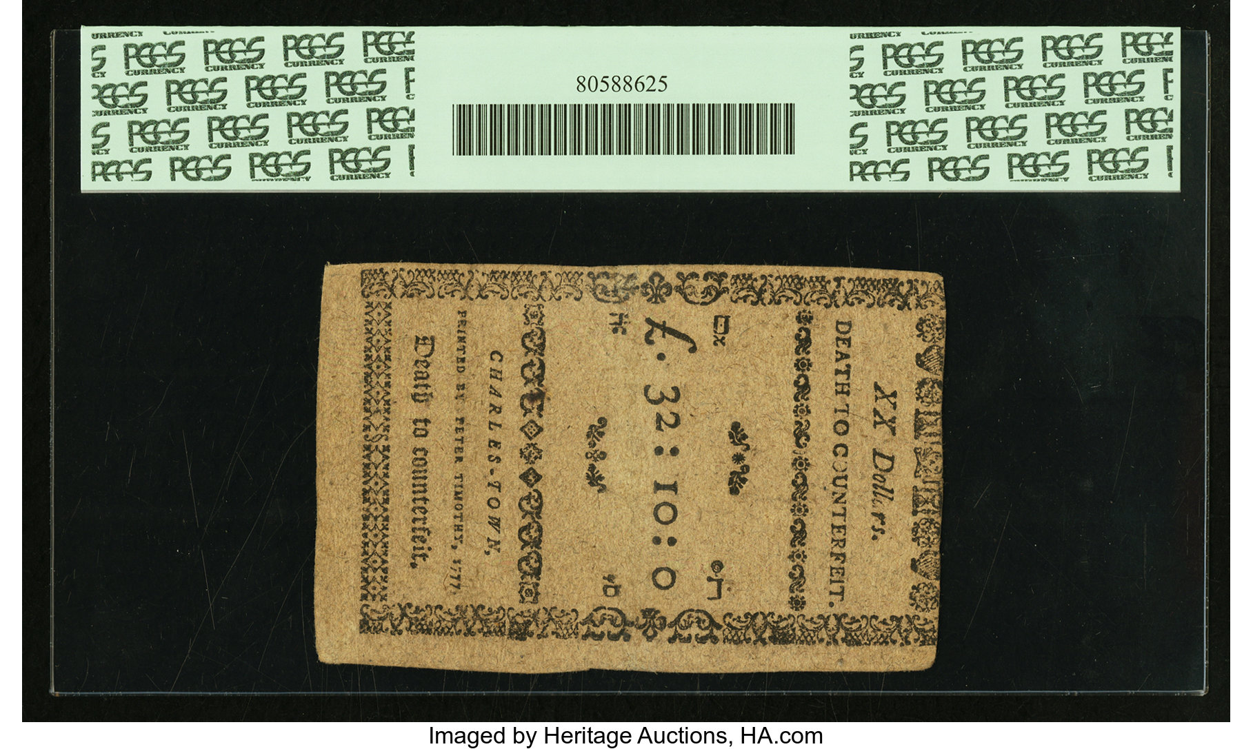 image for: South Carolina December 23, 1776 $20 PCGS Apparent Extremely Fine 45....