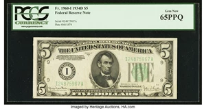 image for: Fr. 1960-I $5 1934D Federal Reserve Note. PCGS Gem New 65PPQ....