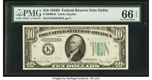 image for: Fr. 2009-K $10 1934D Federal Reserve Note. PMG Gem Uncirculated 66 EPQ....