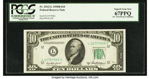 image for: Fr. 2012-L $10 1950B Federal Reserve Note. PCGS Superb Gem New 67PPQ....