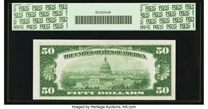 image for: Fr. 2102-K $50 1934 Light Green Seal Federal Reserve Note. PCGS Very Choice New 64....