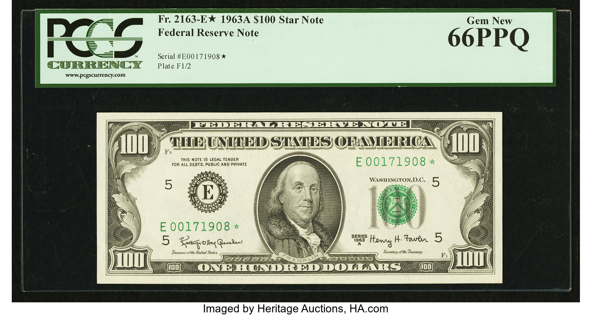 image for: Fr. 2163-E* $100 1963A Federal Reserve Note. PCGS Gem New 66PPQ....