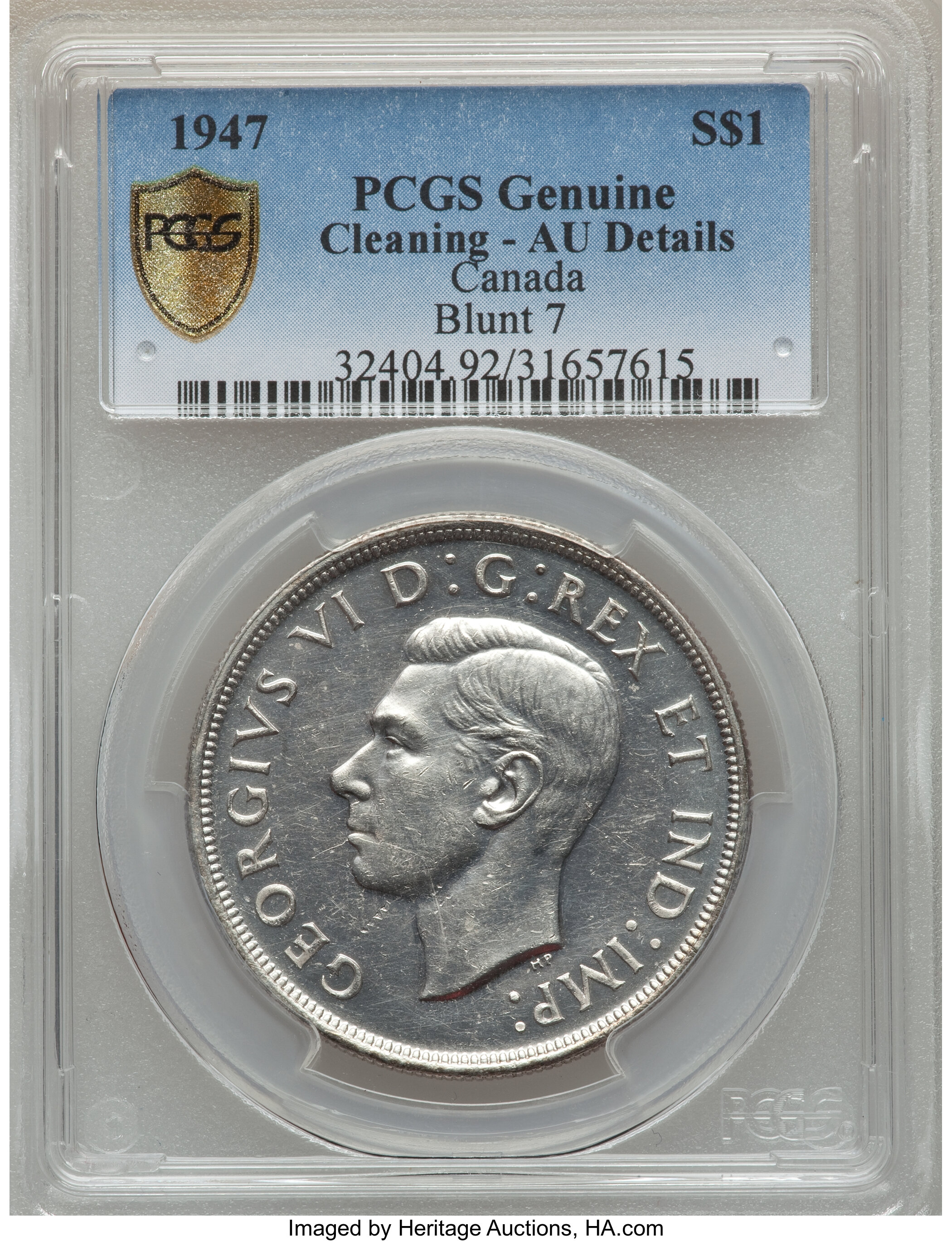 image for: George VI Dollar 1947 Blunt 7 AU Details (Cleaning) PCGS