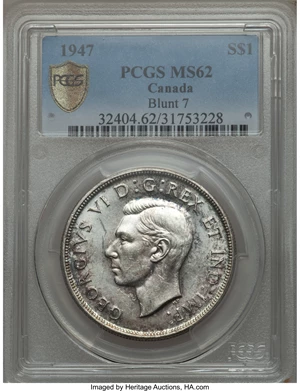 image for: George VI Dollar 1947 Blunt 7 MS62 PCGS
