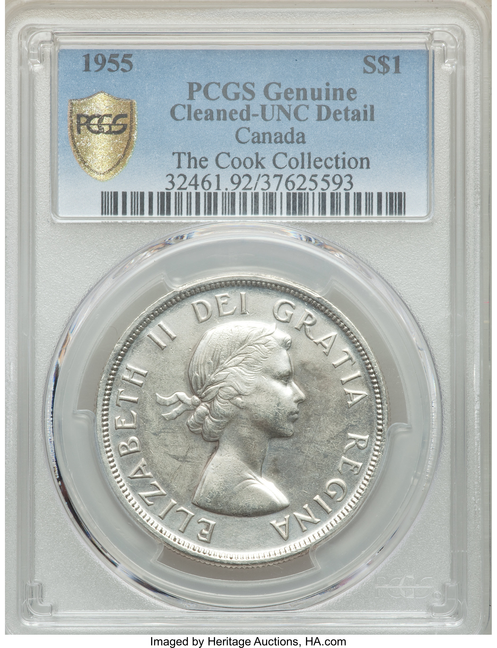image for: Elizabeth II Dollar 1955 UNC Details (Cleaned) PCGS