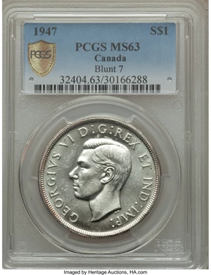 image for: George VI Dollar 1947 Blunt 7 MS63 PCGS