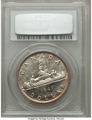 image for: George VI Dollar 1947 Blunt 7 MS63 PCGS