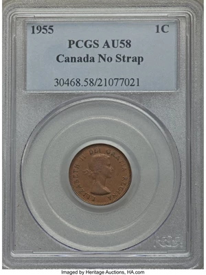 image for: Elizabeth II Cent 1955 No Strap AU58 PCGS