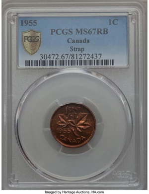 image for: Elizabeth II Cent 1955 MS67 Red and Brown PCGS