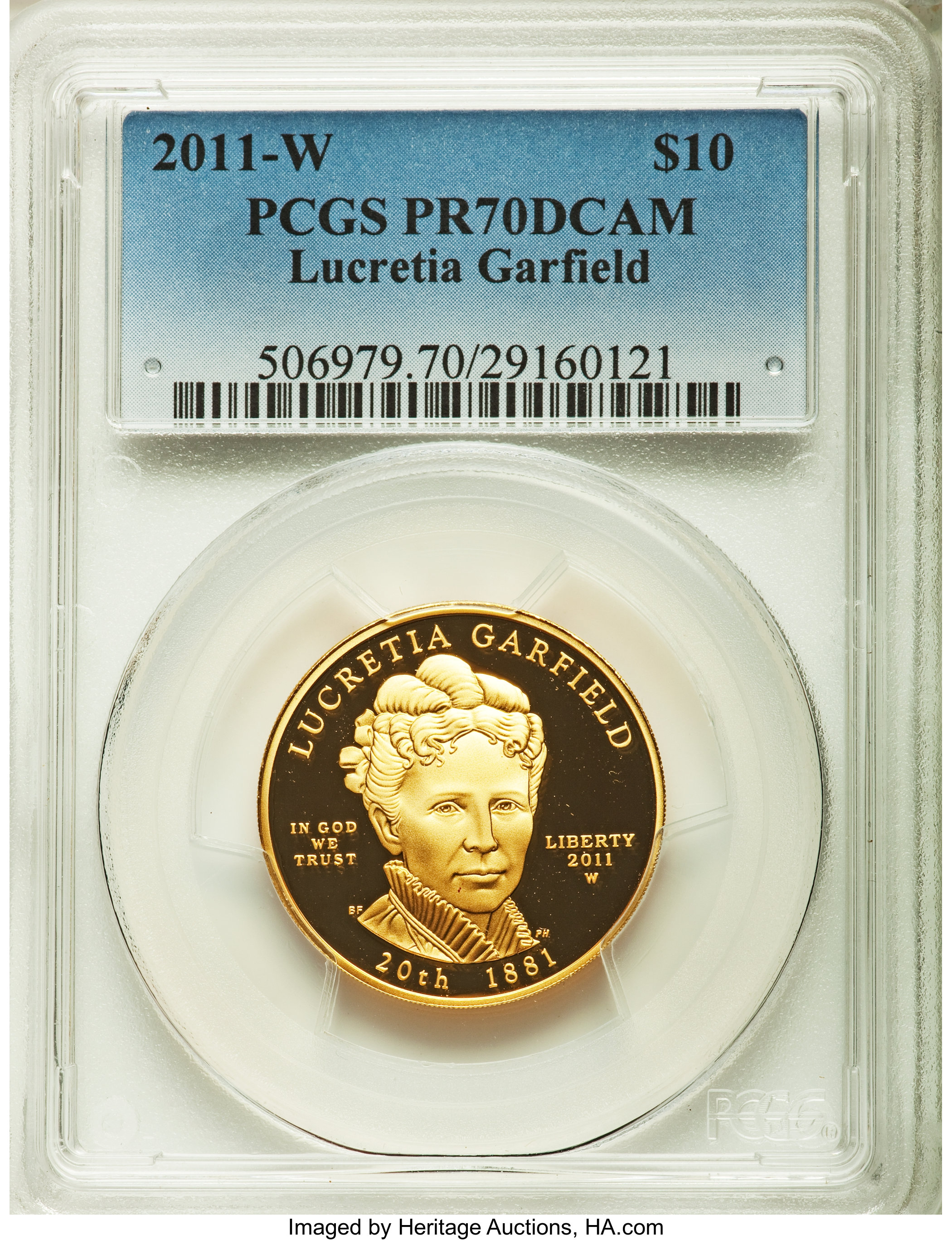 image for: 2011-W $10 Lucretia Garfield Half-Ounce Gold Ten Dollar PR70 Deep Cameo PCGS. PCGS Population (47). NGC Census: (0).  Numis...