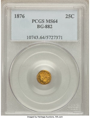 image for: 1876 25C Indian Round 25 Cents, BG-882, R.7, MS64 PCGS. PCGS Population (2/4). NGC Census: (0/1). ...