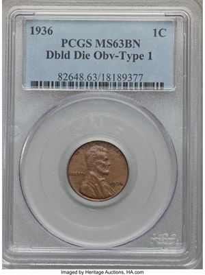 image for: 1936 1C Doubled Die Obverse, FS-101, MS63 Brown PCGS....
