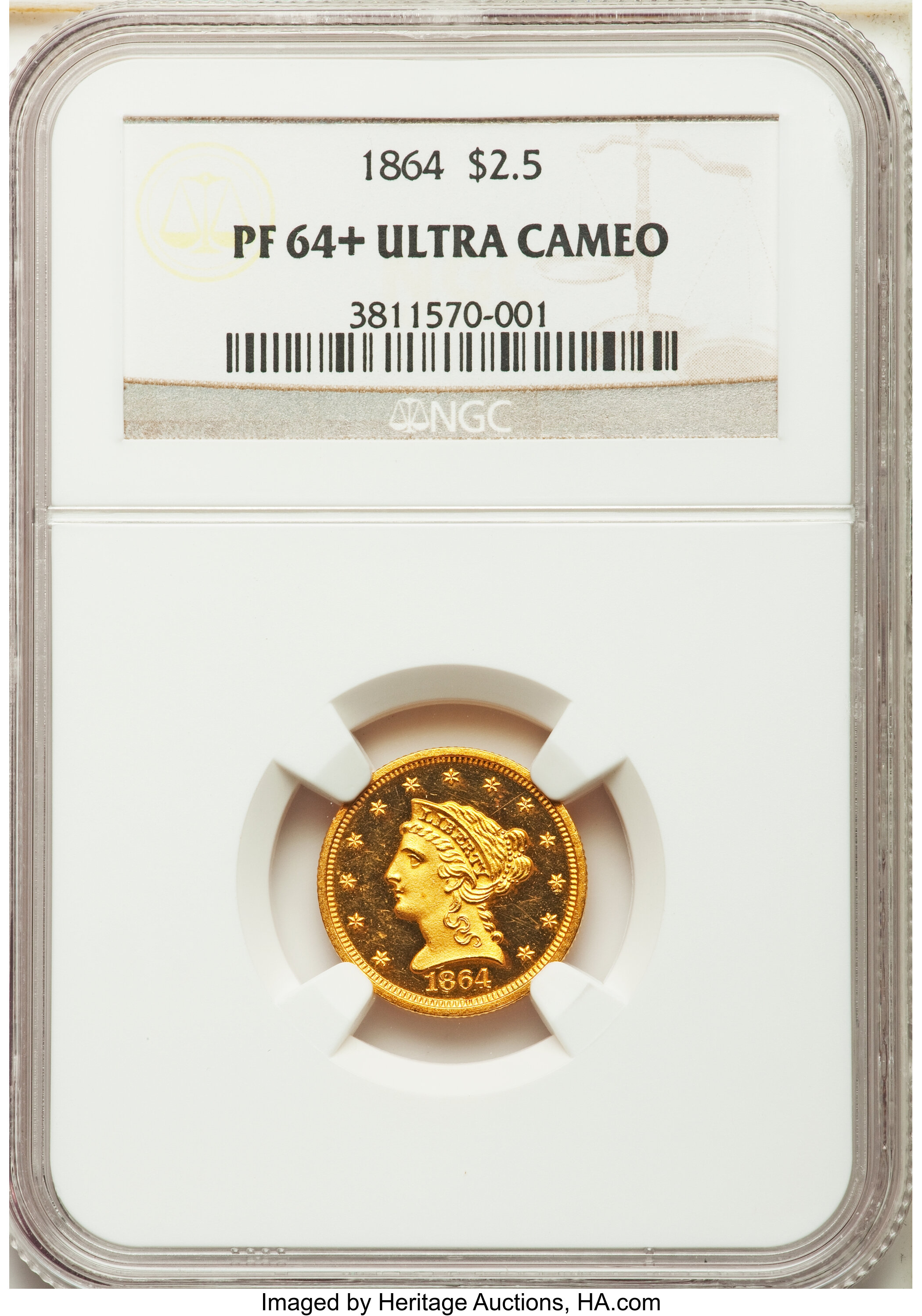 image for: 1864 $2 1/2 PR64+ Ultra Cameo NGC....
