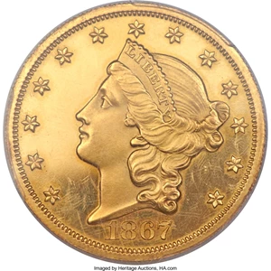 image for: 1867 $20 PR64 Deep Cameo PCGS. CAC....
