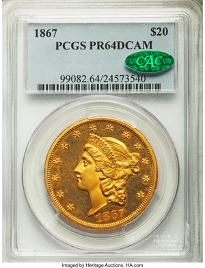 image for: 1867 $20 PR64 Deep Cameo PCGS. CAC....