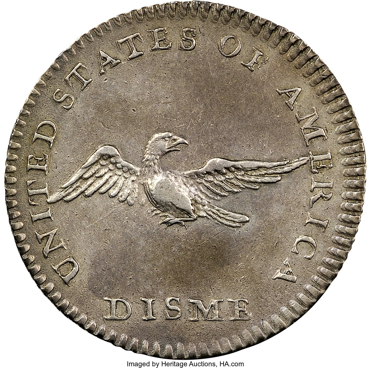 image for: 1792 P10C Silver Disme, Judd-9, Pollock-10 AU50 NGC....