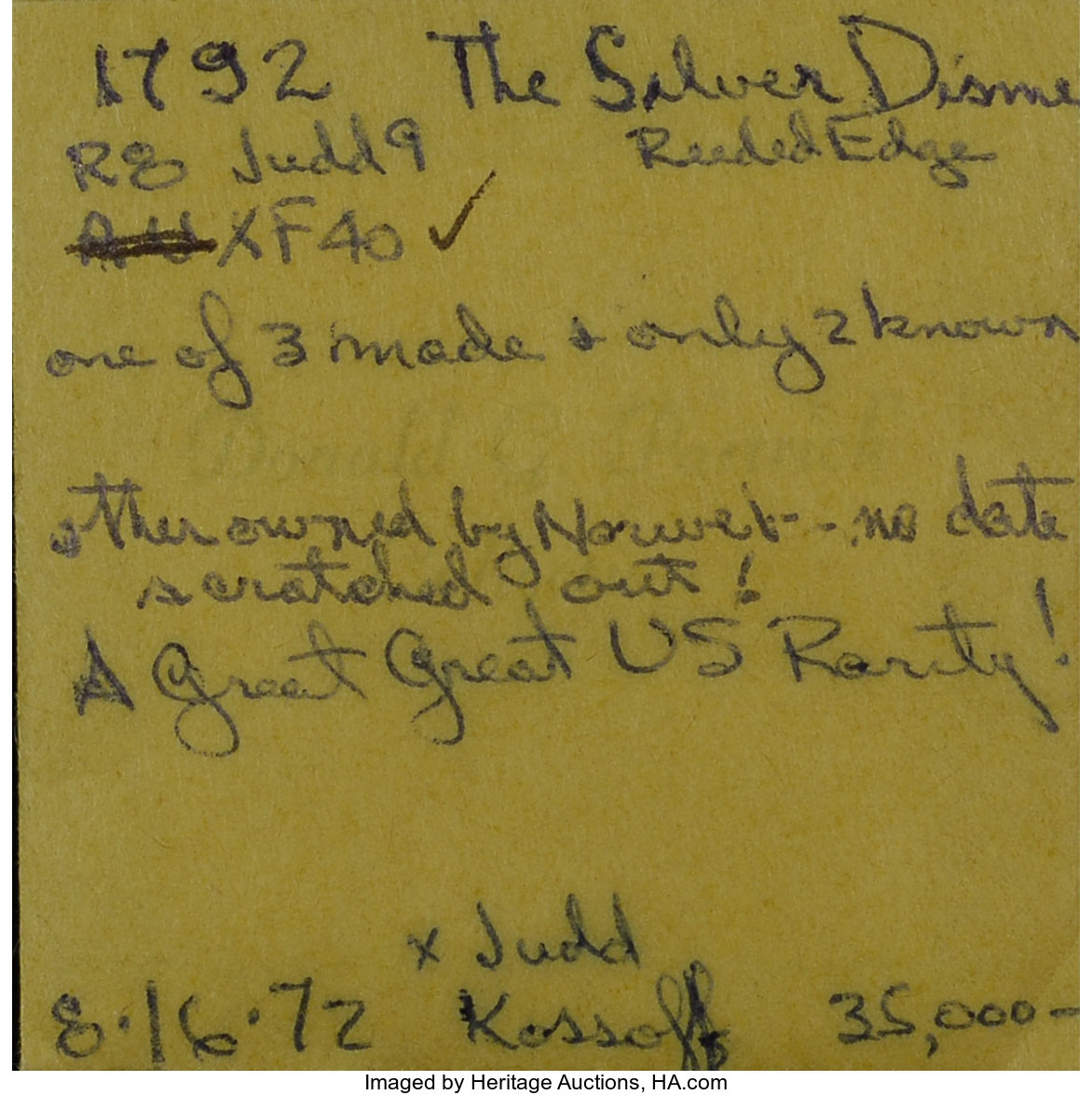 image for: 1792 P10C Silver Disme, Judd-9, Pollock-10 AU50 NGC....