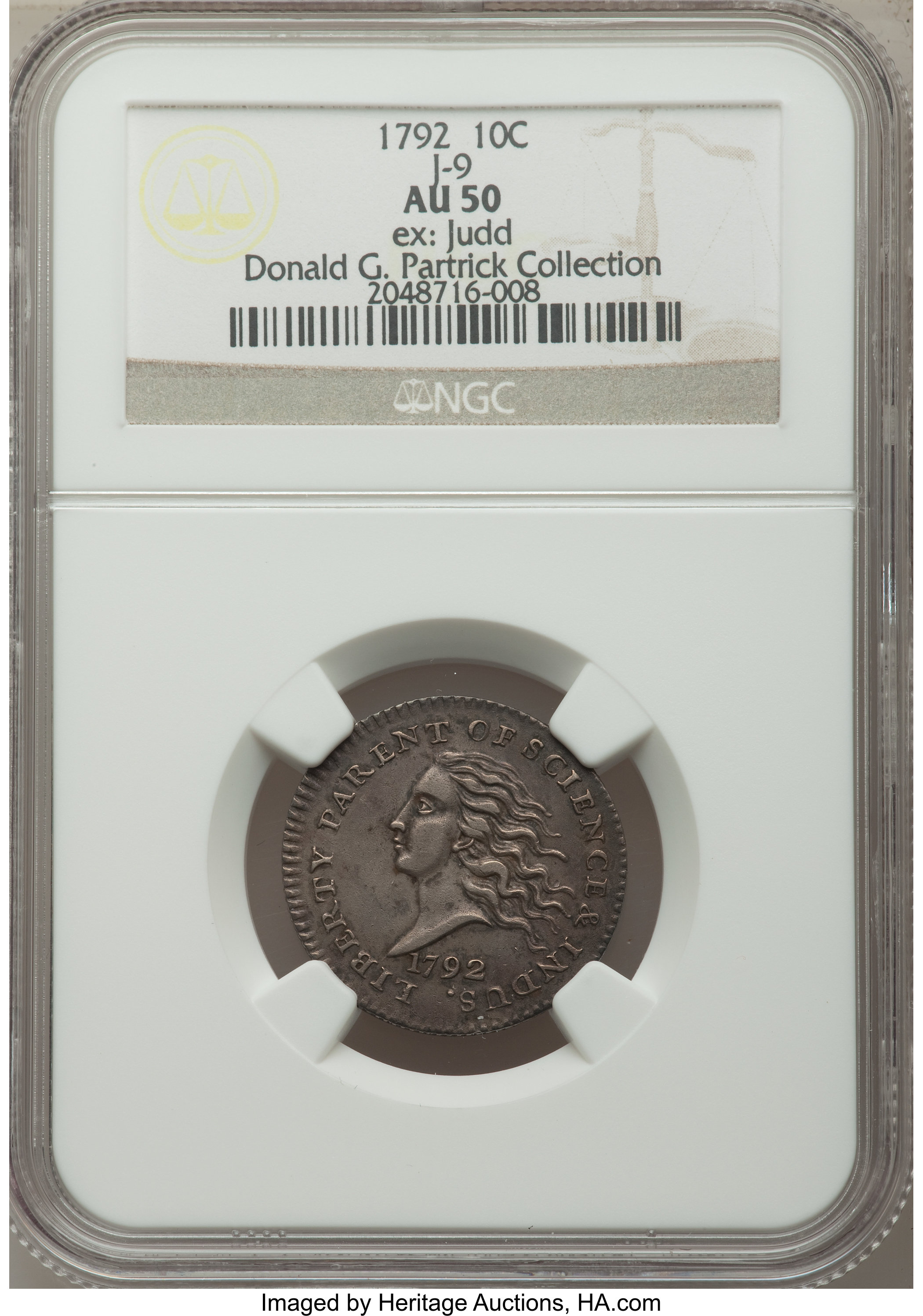image for: 1792 P10C Silver Disme, Judd-9, Pollock-10 AU50 NGC....
