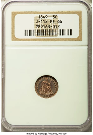image for: 1849 P3CS Three Cent Silver, Judd-112, Pollock-126, Low R.7, PR66 NGC....
