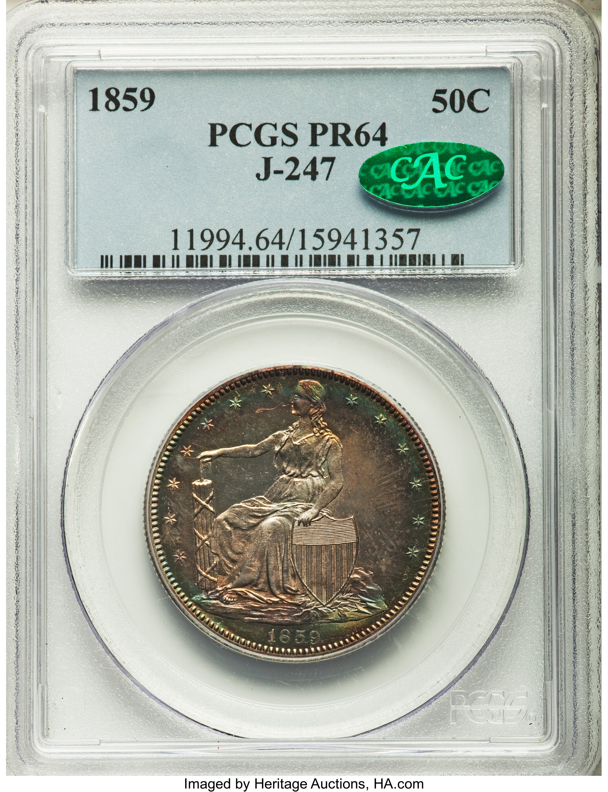 image for: 1859 P50C Half Dollar, Judd-247, Pollock-286, High R.7, PR64 PCGS. CAC....