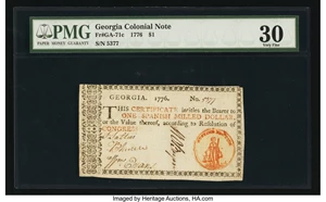 image for: Georgia 1776 $1 Orange Seal PMG Very Fine 30....