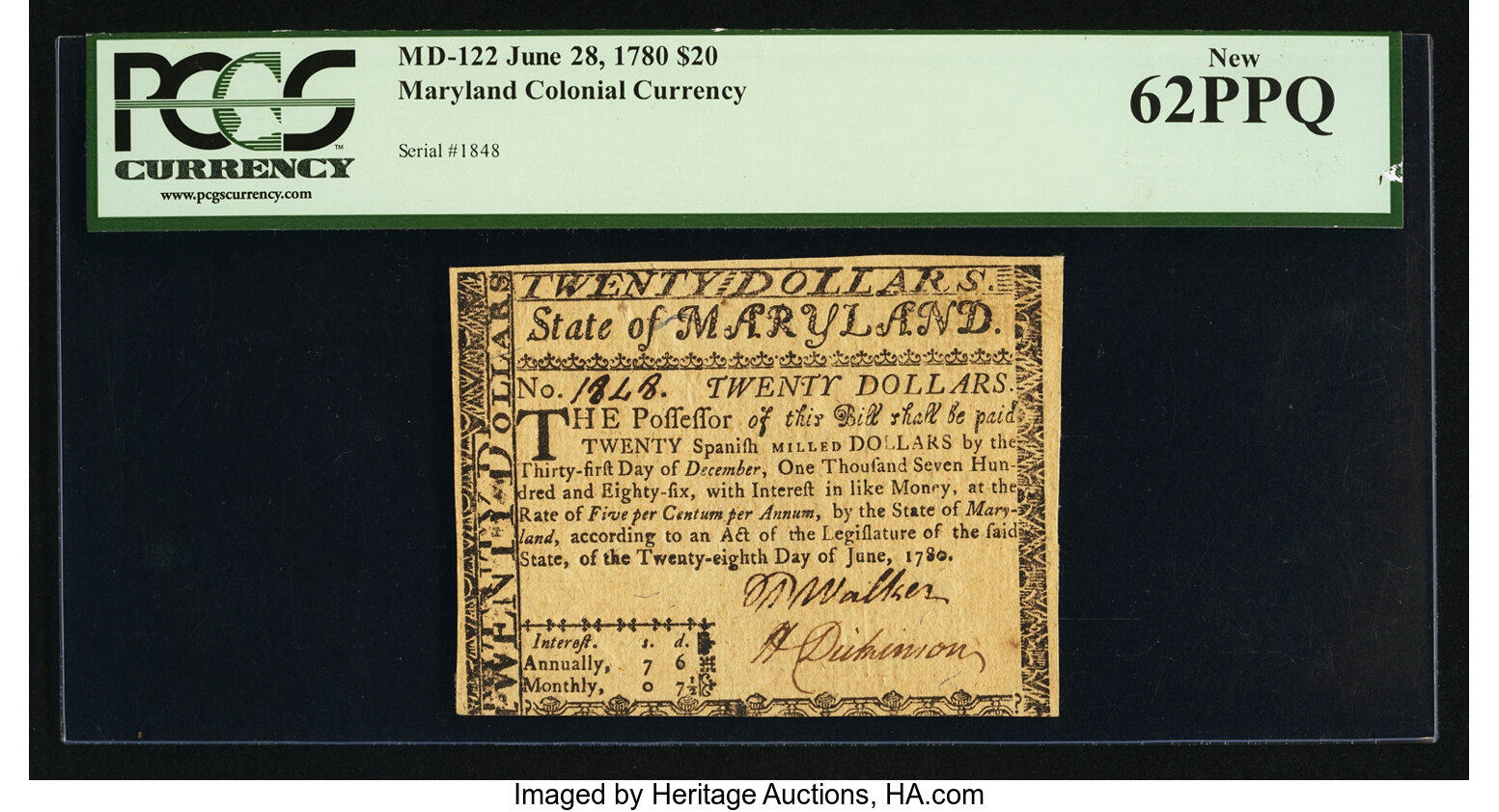 image for: Maryland June 28, 1780 $20 PCGS New 62PPQ....
