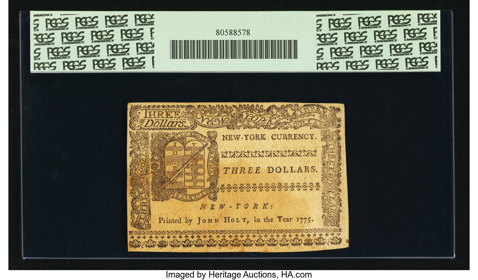 image for: New York September 2, 1775 $3 PCGS Apparent Choice About New 58....