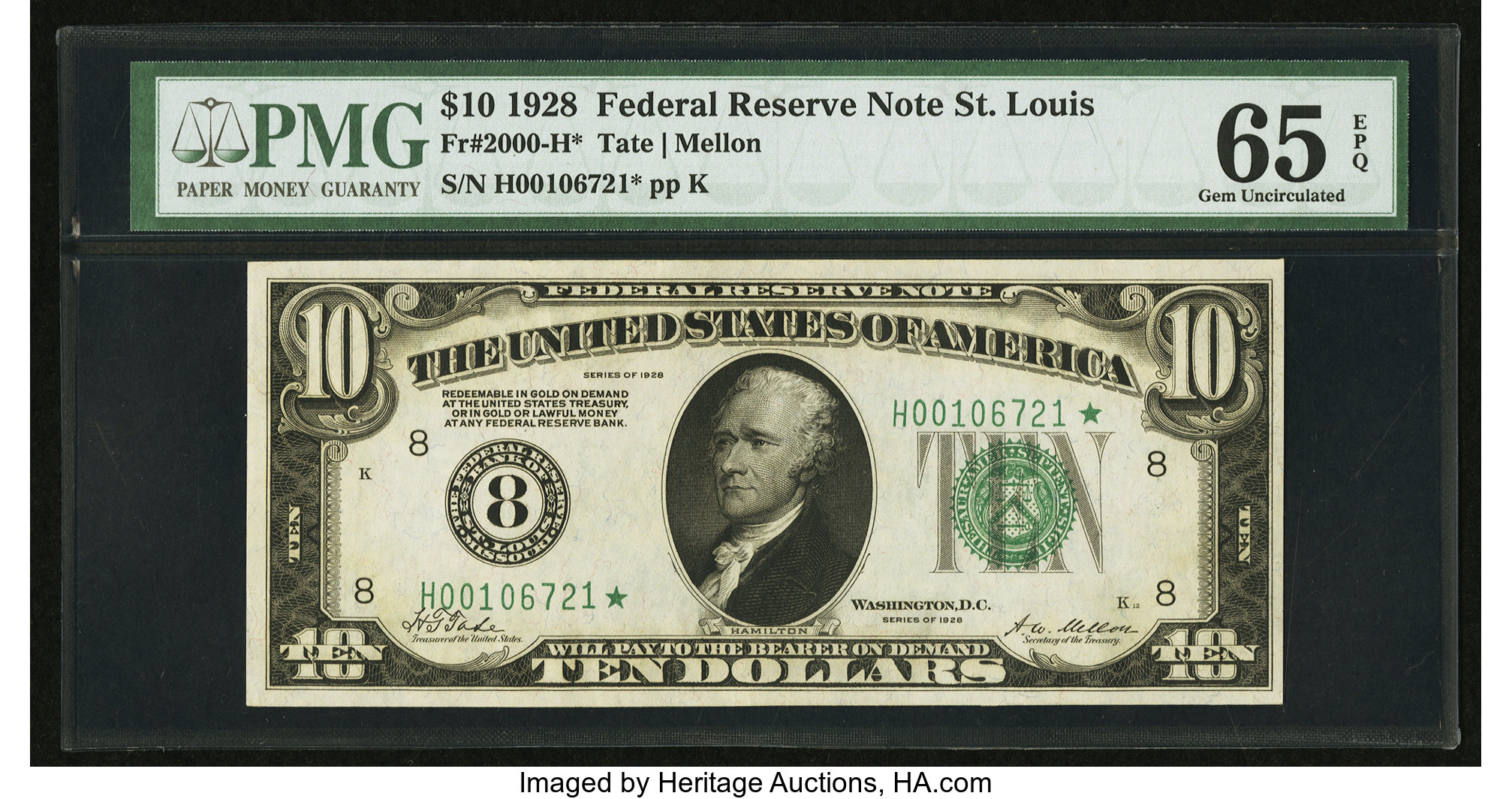 image for: Fr. 2000-H* $10 1928 Federal Reserve Note. PMG Gem Uncirculated 65 EPQ....