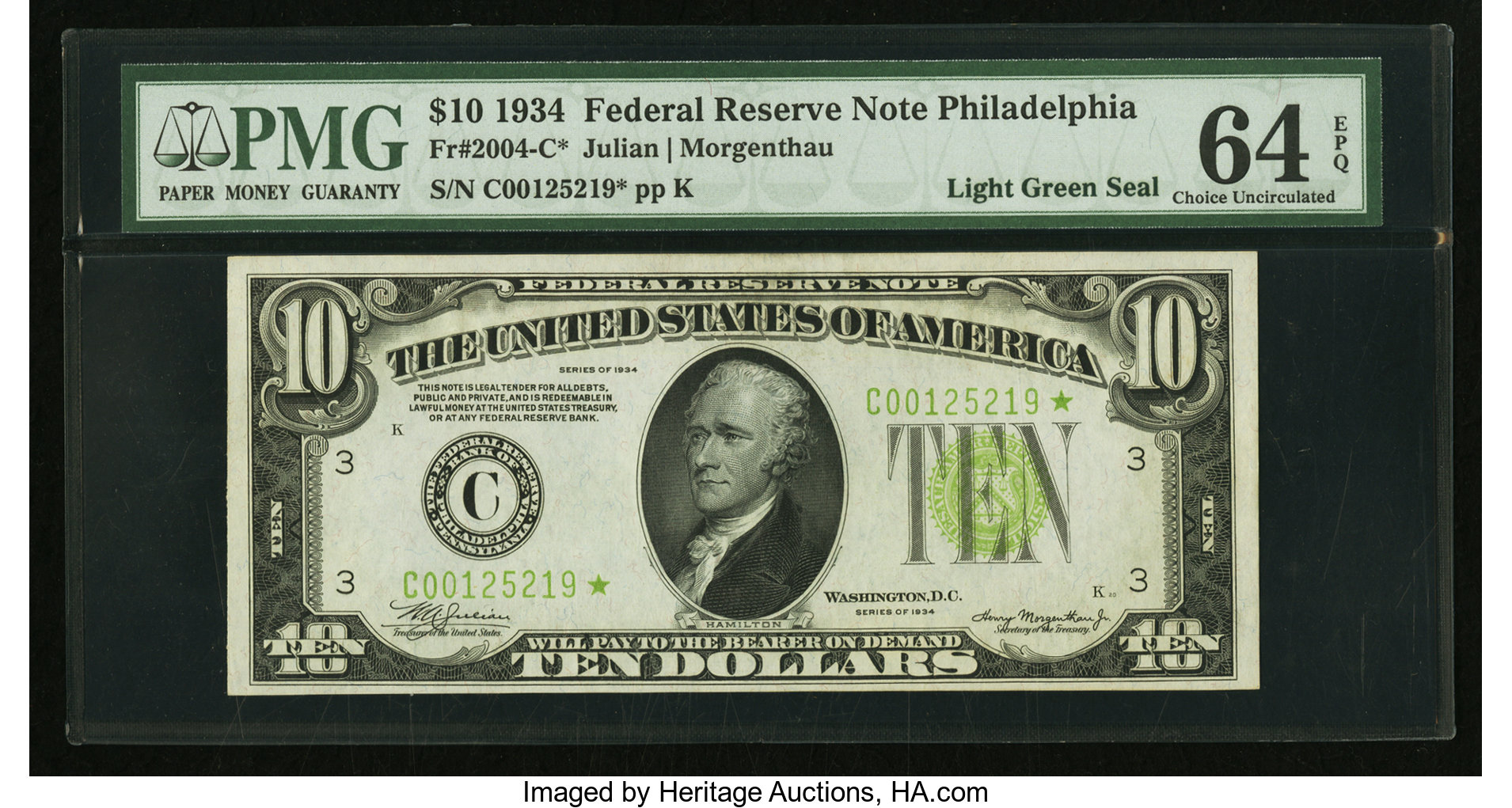 image for: Fr. 2004-C* $10 1934 Federal Reserve Note. PMG Choice Uncirculated 64 EPQ....