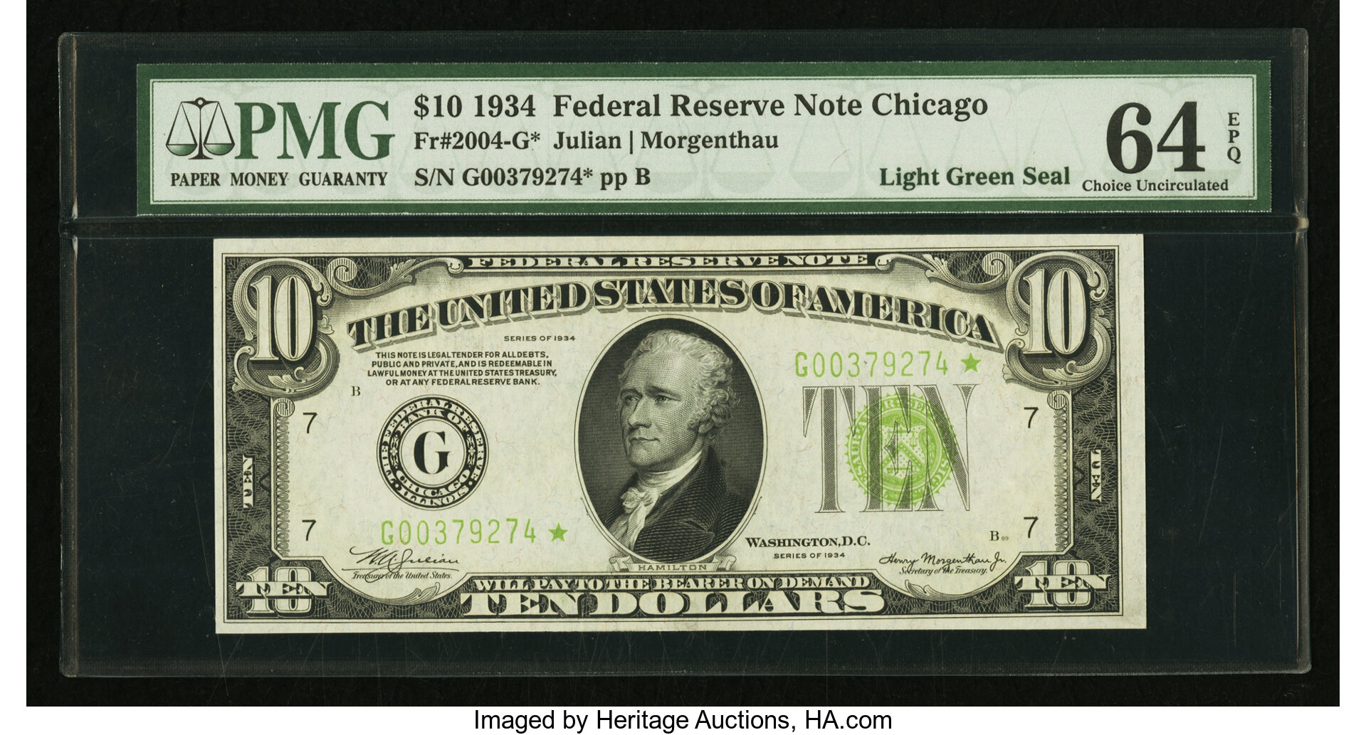 image for: Fr. 2004-G* $10 1934 Federal Reserve Note. PMG Choice Uncirculated 64 EPQ....