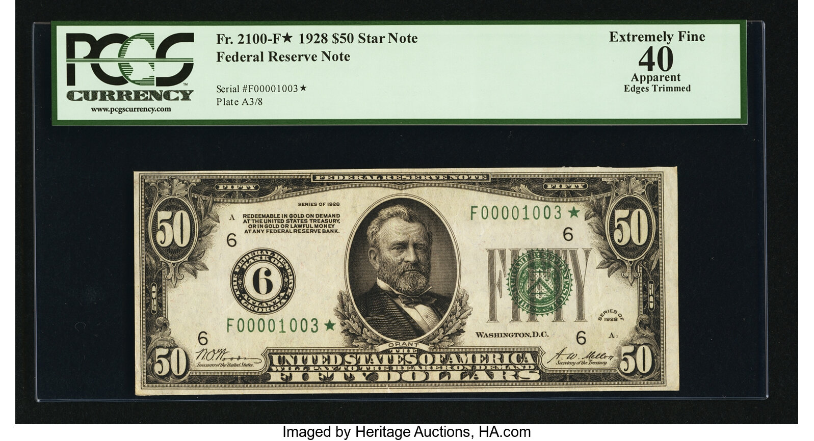 image for: Fr. 2100-F* $50 1928 Federal Reserve Note. PCGS Apparent Extremely Fine 40....