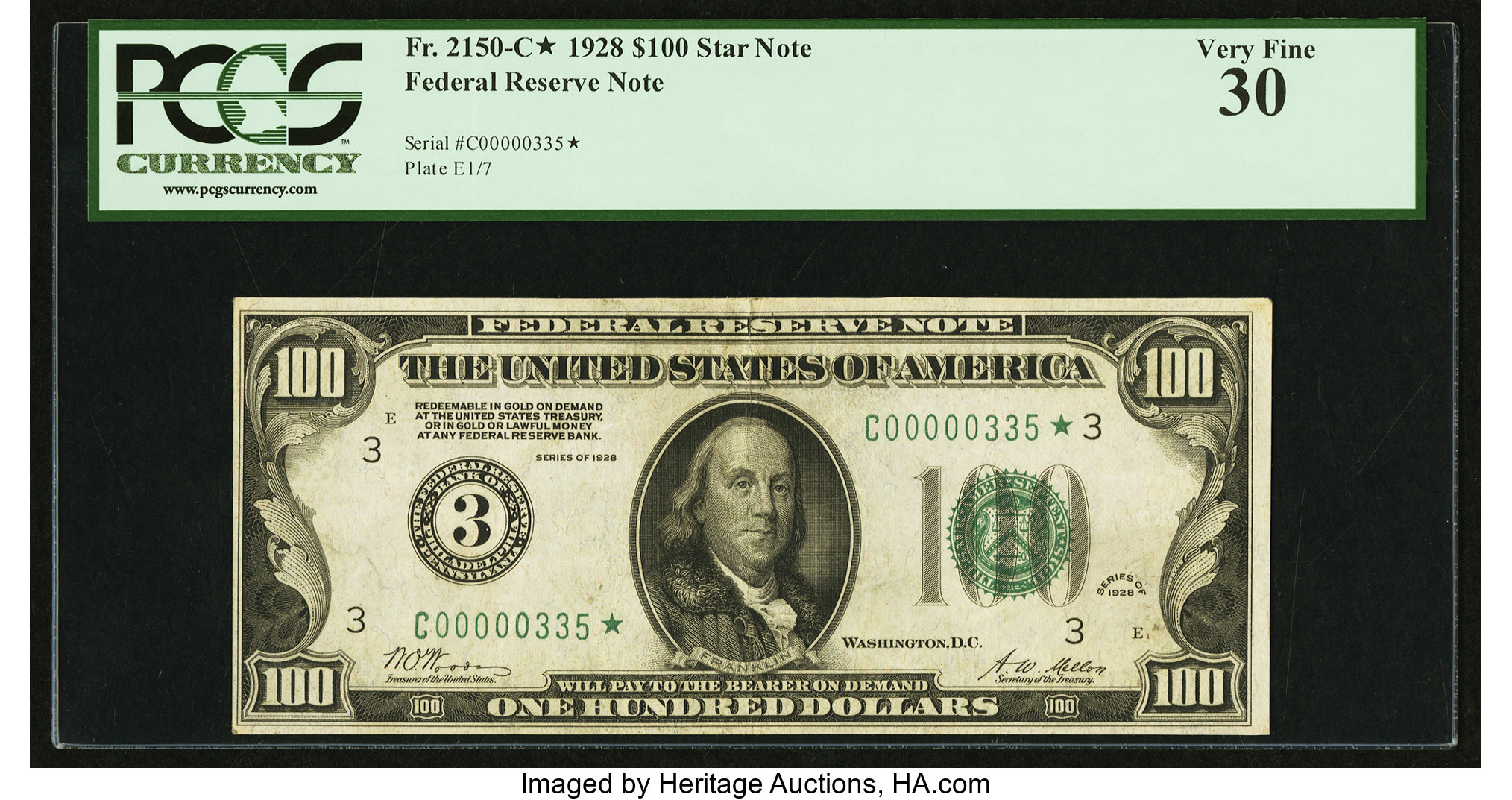 image for: Fr. 2150-C* $100 1928 Federal Reserve Note. PCGS Very Fine 30....